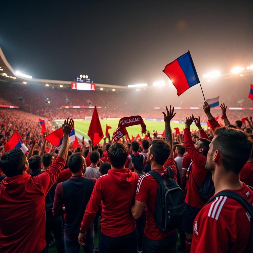 Fans singing Haaland chants in a vibrant stadium atmosphere