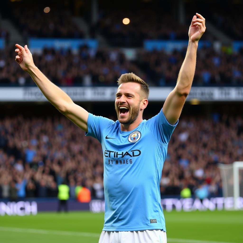 Erling Haaland celebrates a goal for Manchester City