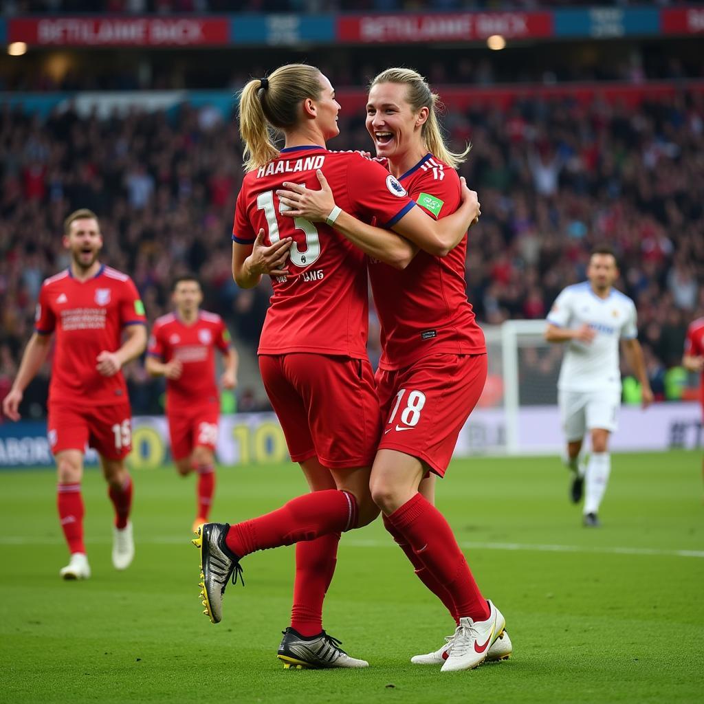 Haaland celebrating a goal in the Community Shield