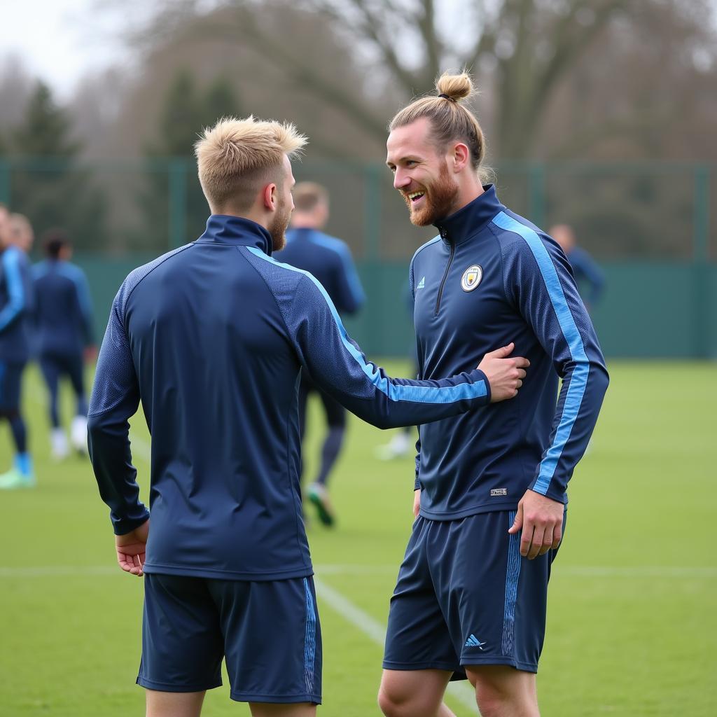 Haaland and De Bruyne during a training session