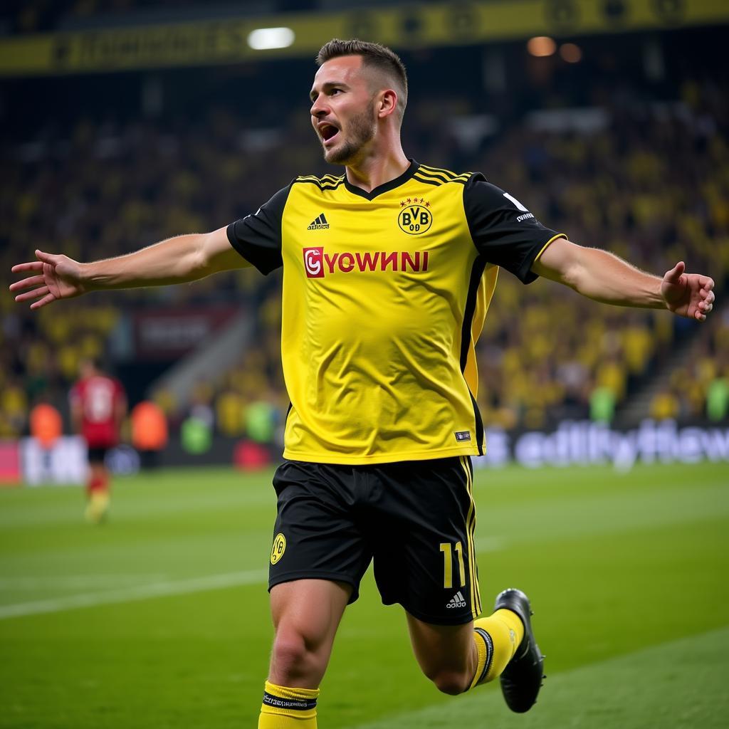 Haaland celebrating a goal for Dortmund in the 2019/20 season