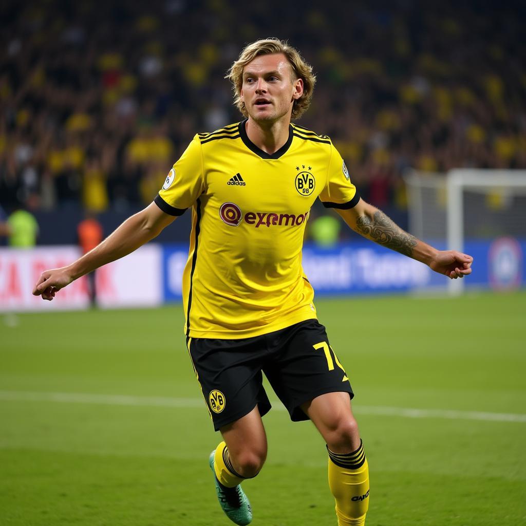 Erling Haaland celebrating a goal for Borussia Dortmund