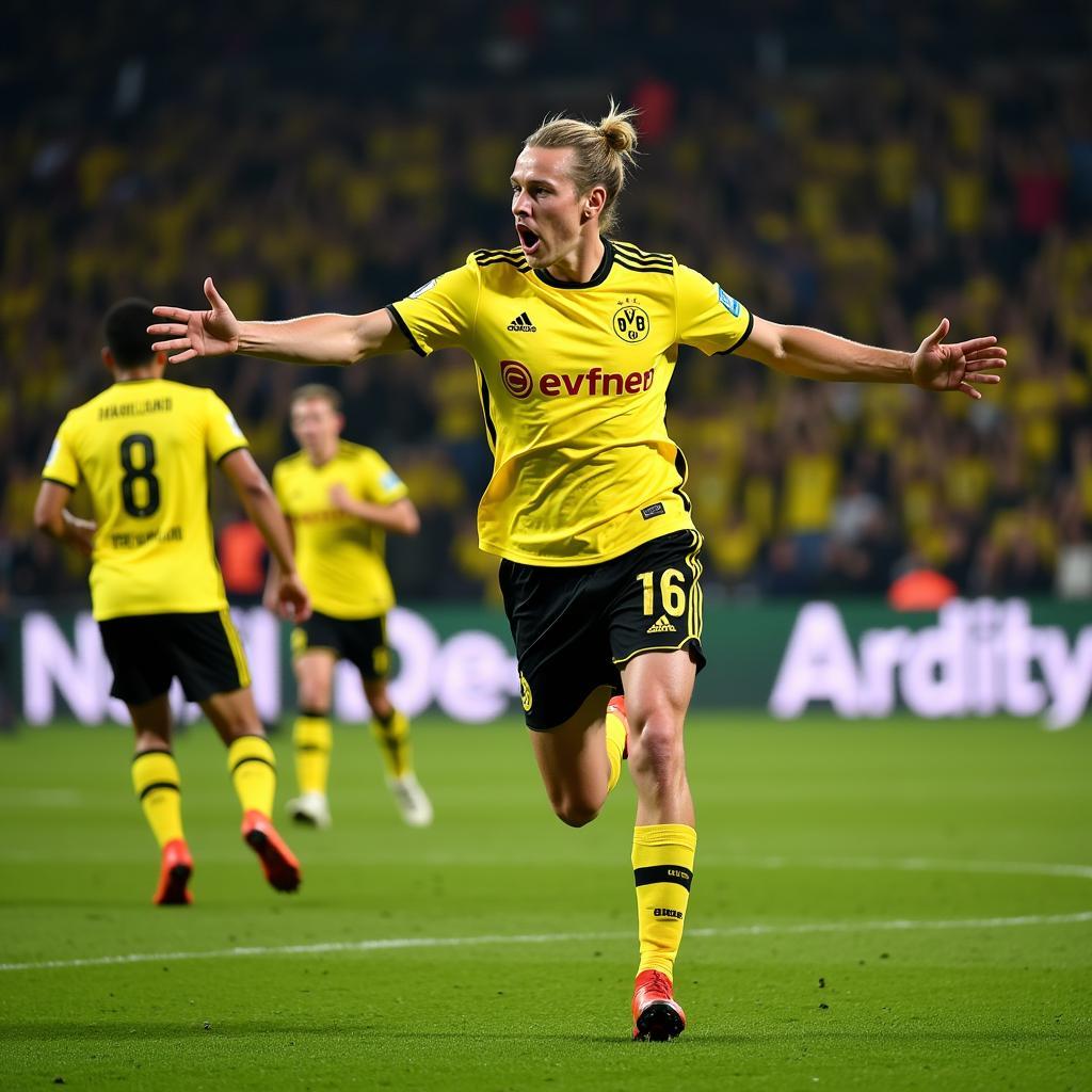 Erling Haaland celebrating a goal for Borussia Dortmund