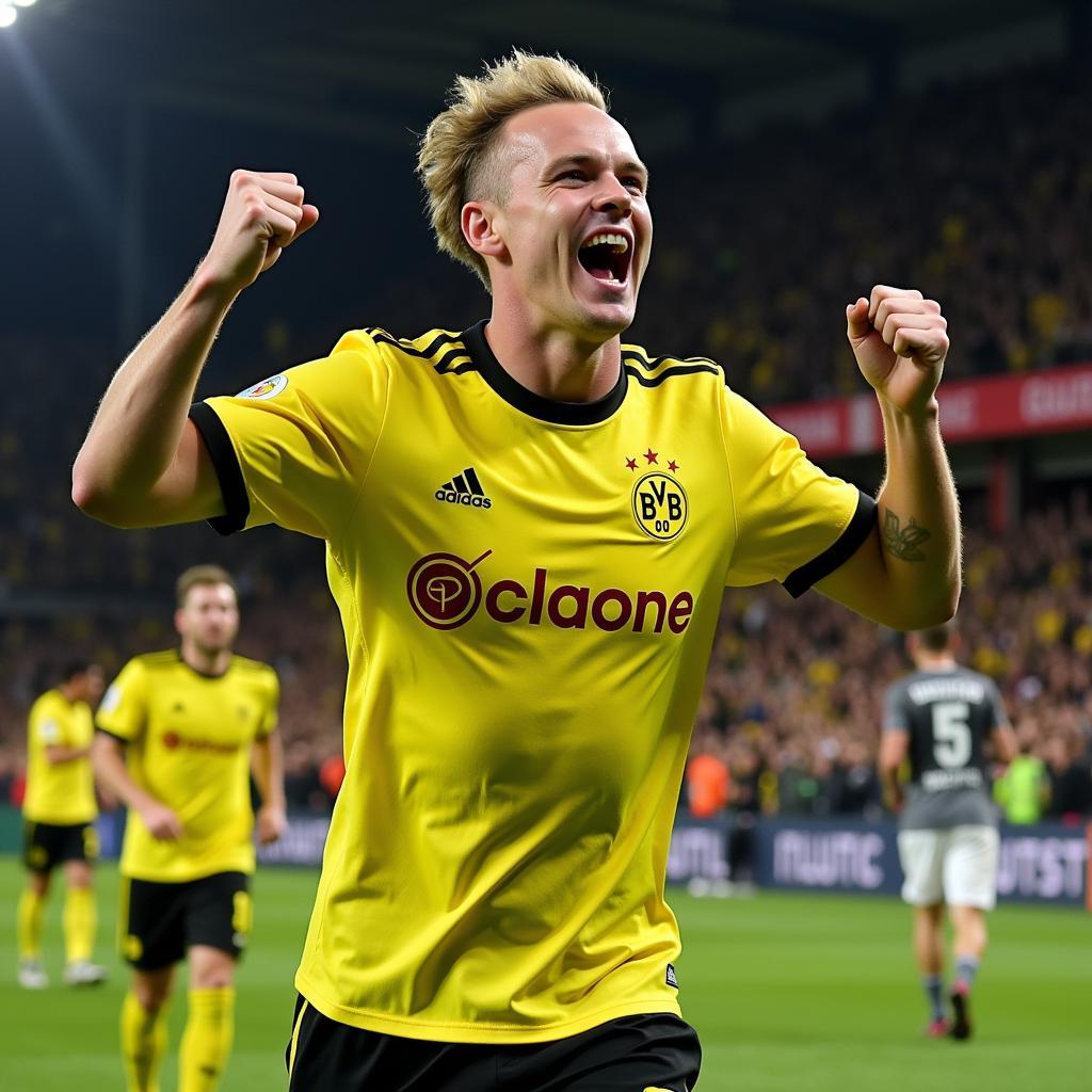 Erling Haaland celebrates a goal for Borussia Dortmund