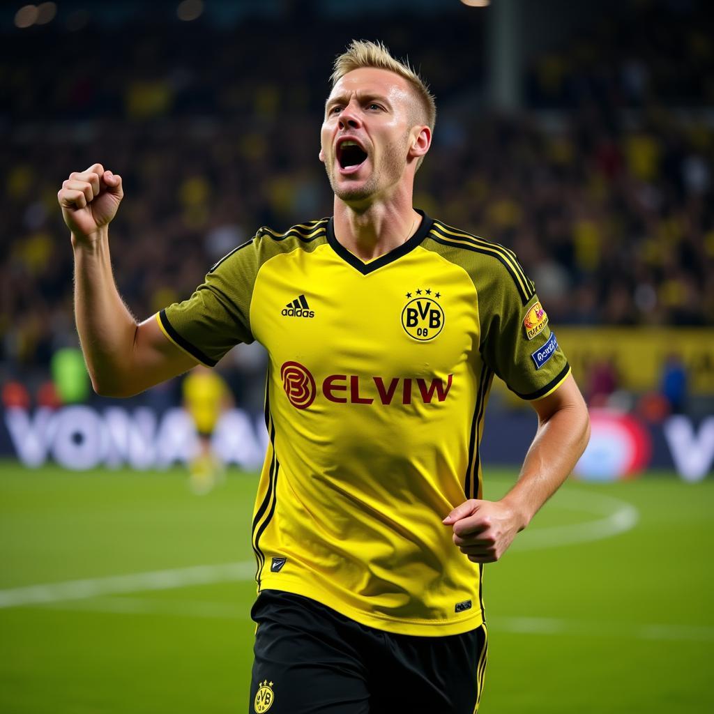 Haaland celebrating a goal in Dortmund jersey