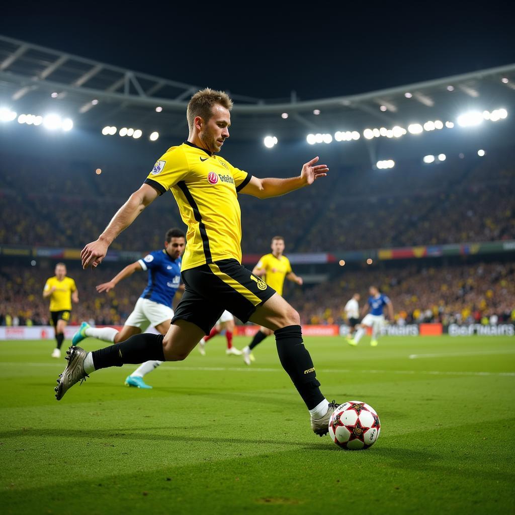 Haaland Scoring a Goal in the Champions League for Dortmund