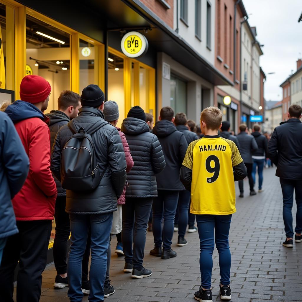 Fans queuing up to buy Haaland's Dortmund jersey