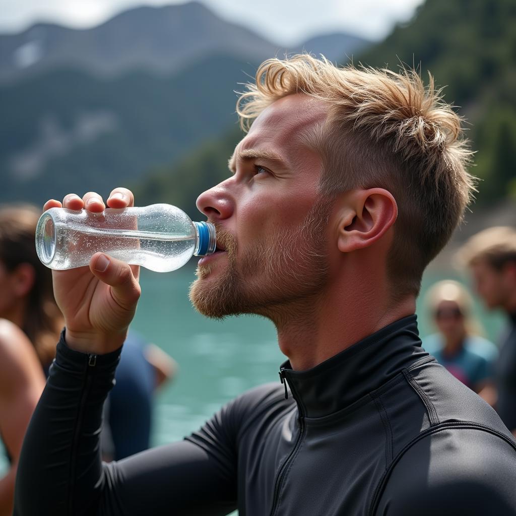 Erling Haaland hydrating during a football training session