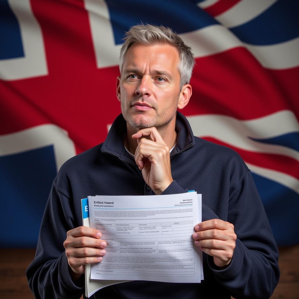 Erling Haaland holding a British passport application form.