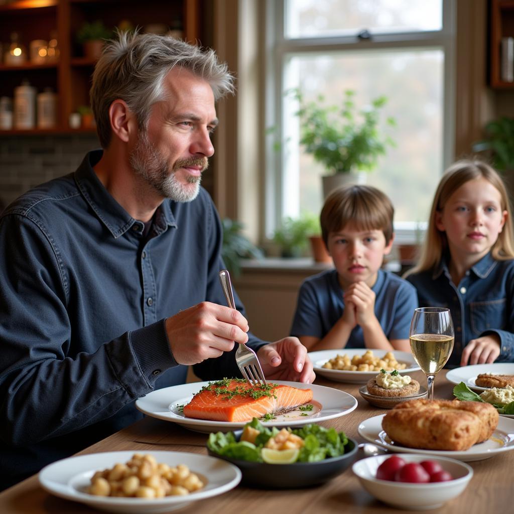 Haaland Enjoying Salmon with Family