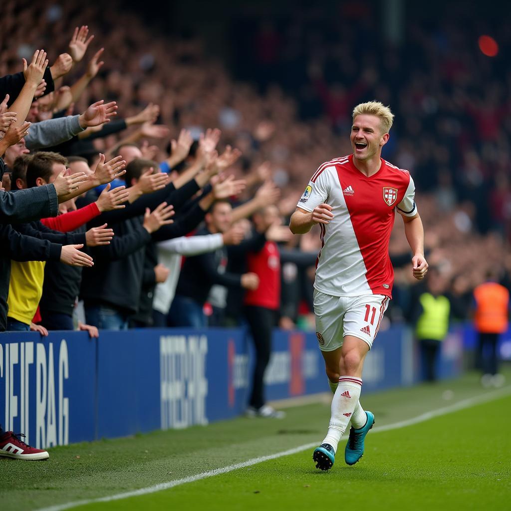 Haaland Celebrating EPL Goal with Fans