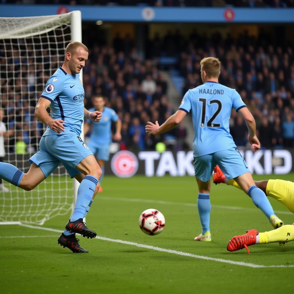 Haaland scores a goal at the Etihad