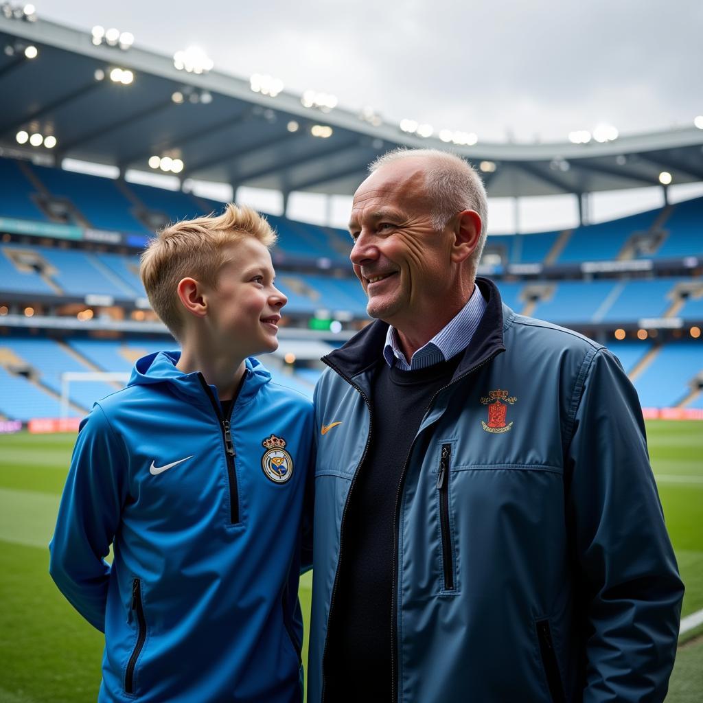 Haaland and his father at Etihad Stadium