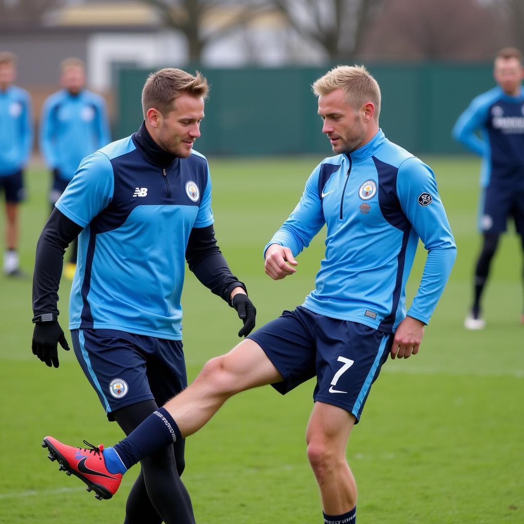 Haaland and his father training at Man City