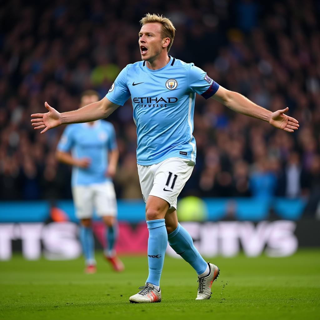 Haaland celebrating a goal against Manchester City