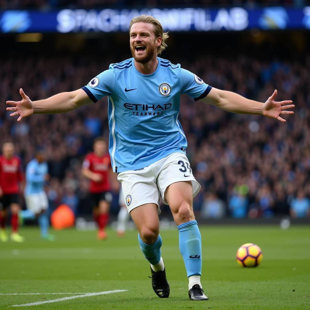 Erling Haaland celebrating a goal for Manchester City