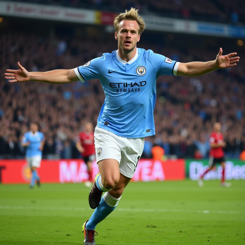 Erling Haaland celebrates a goal for Manchester City