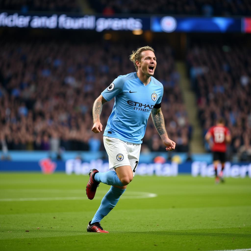 Erling Haaland's Goal Celebration in a Manchester City Jersey