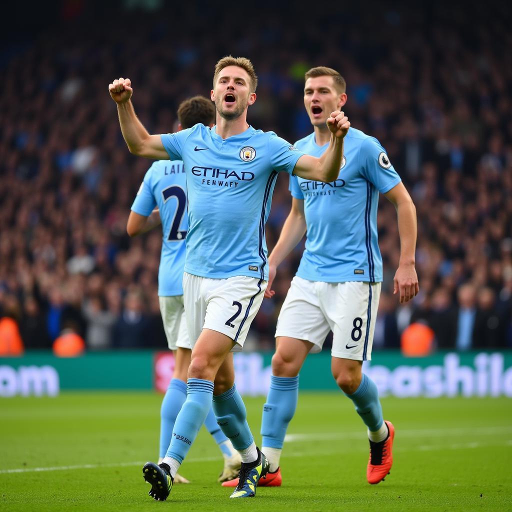 Haaland scoring a goal in the Premier League