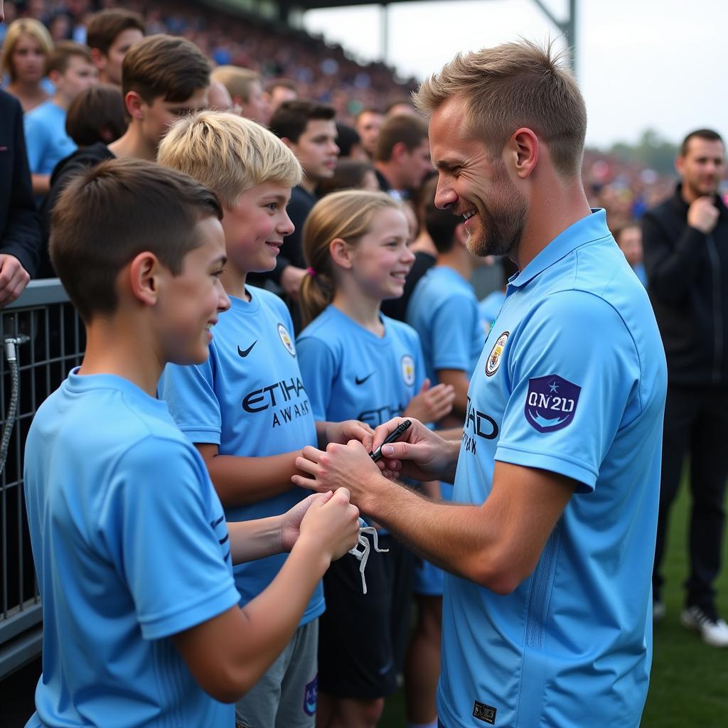 Haaland greeting fans in his City Jersey