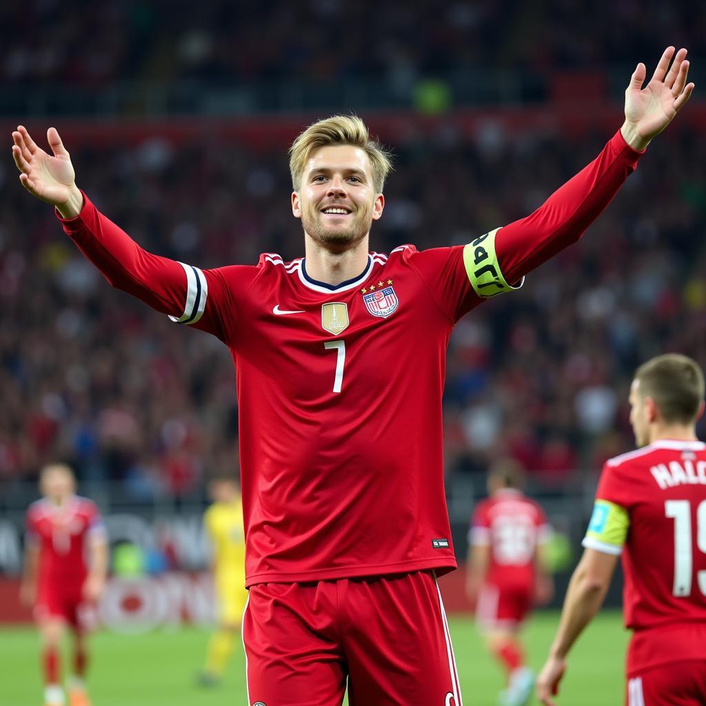 Erling Haaland celebrating a hat trick for Norway