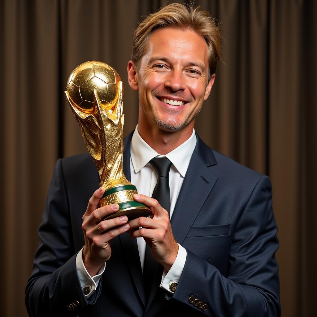 Haaland holding the Ballon d'Or