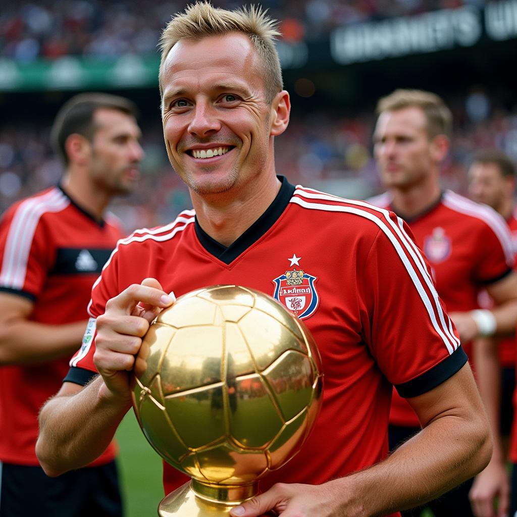 Erling Haaland holding the Golden Boot award