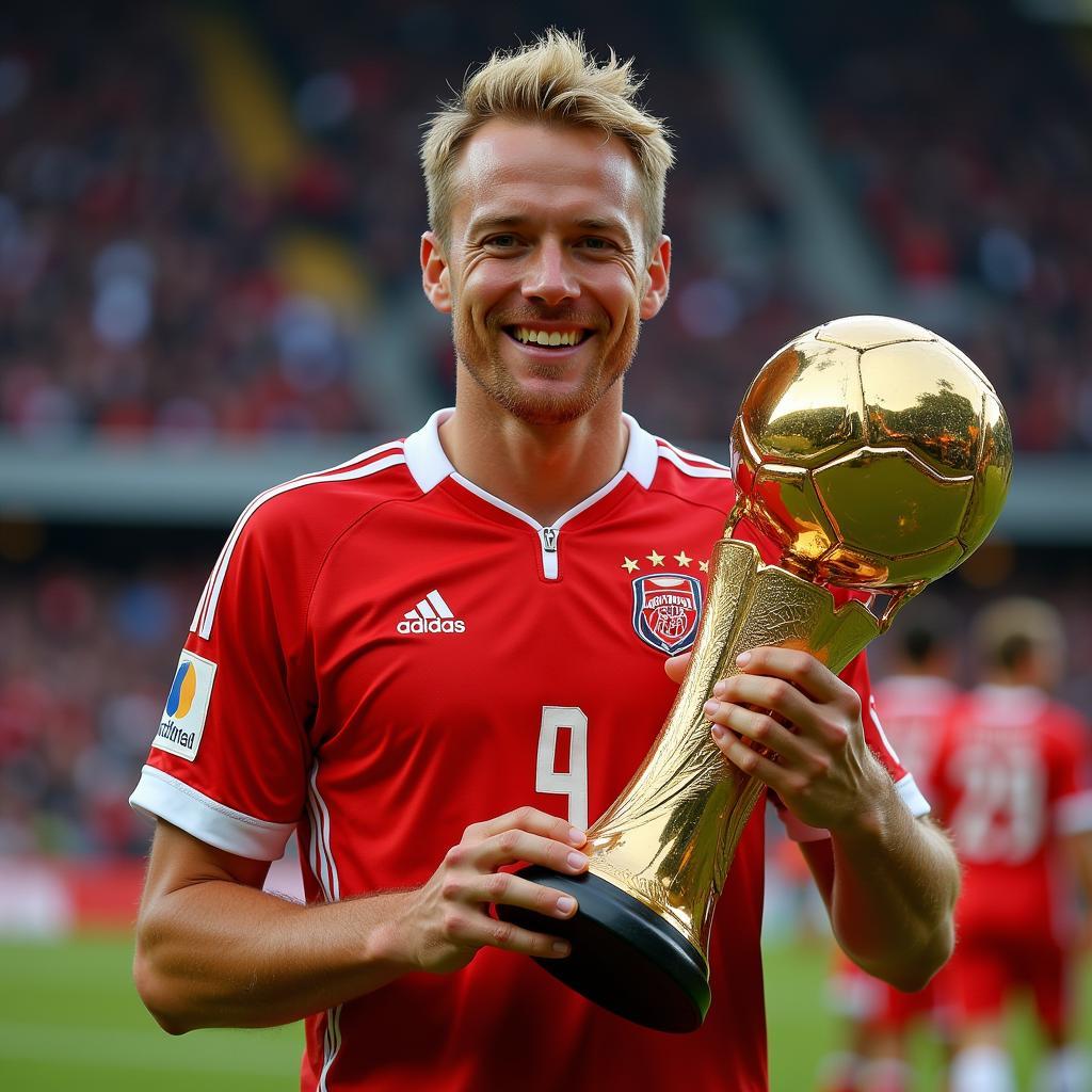 Haaland holding the Golden Boot award.