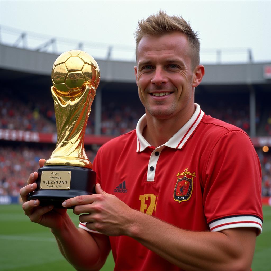 Erling Haaland holds the Golden Boot trophy after the 22/23 season.