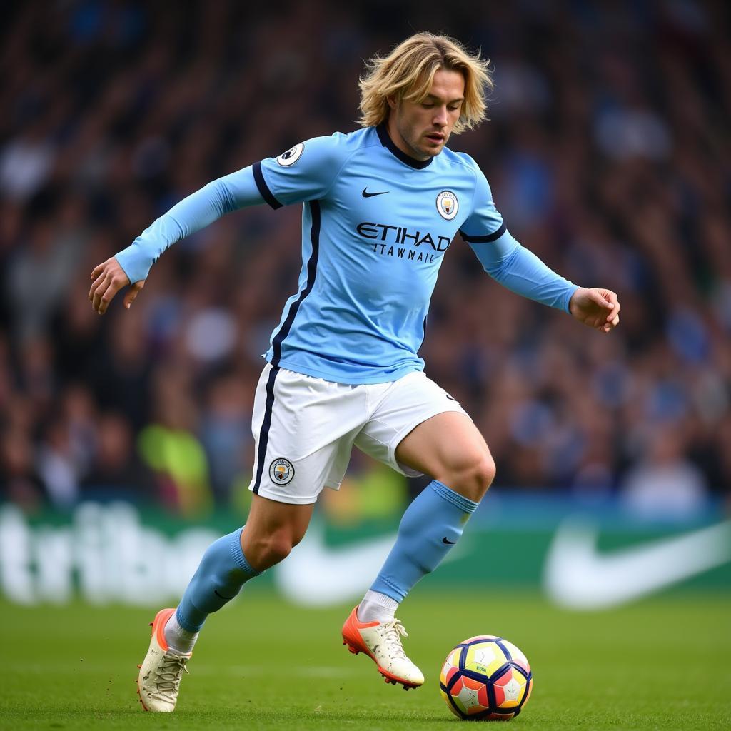 Erling Haaland in action for Manchester City during the 2022/2023 season.