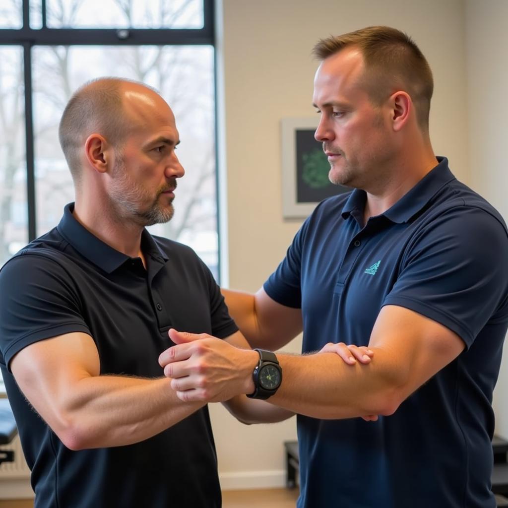 Haaland undergoing injury prevention training with a physiotherapist.