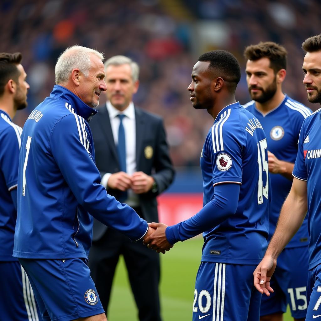 Erling Haaland interacting with Chelsea players after a match