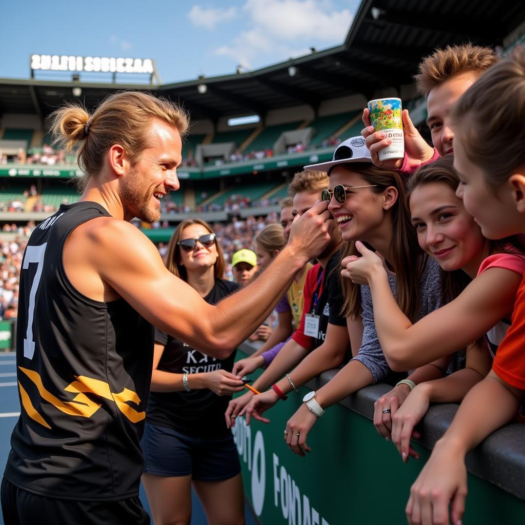 Erling Haaland interacting with fans after a match