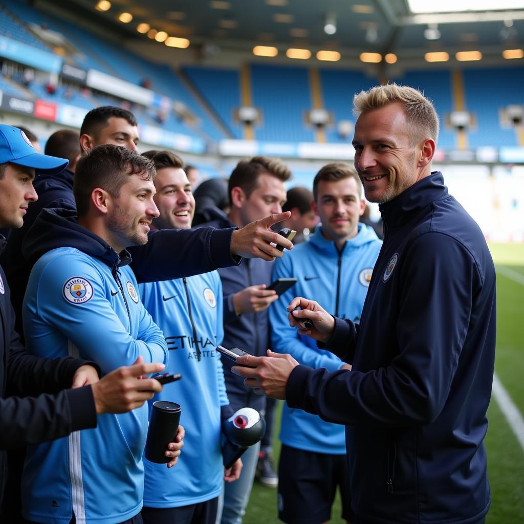 Erling Haaland interacts with Manchester City fans