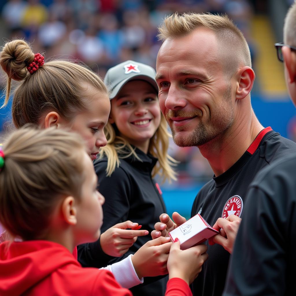 Haaland interacts with young fans after a match