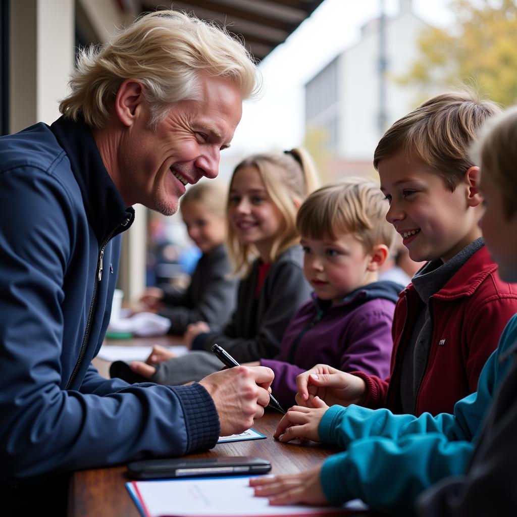 Erling Haaland interacts with young fans, highlighting his role as a role model and inspiration to aspiring footballers.