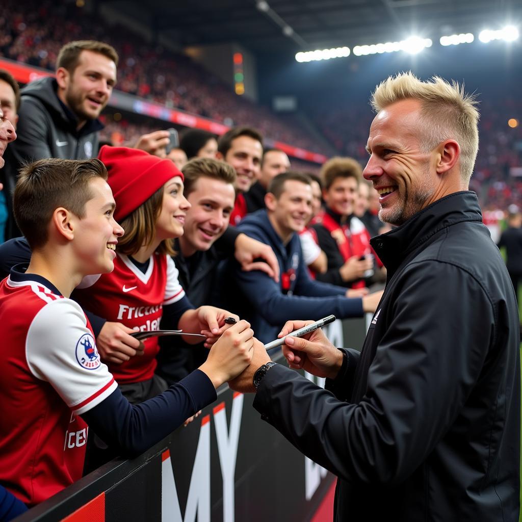 Erling Haaland interacts with fans after a Monday Night Football match