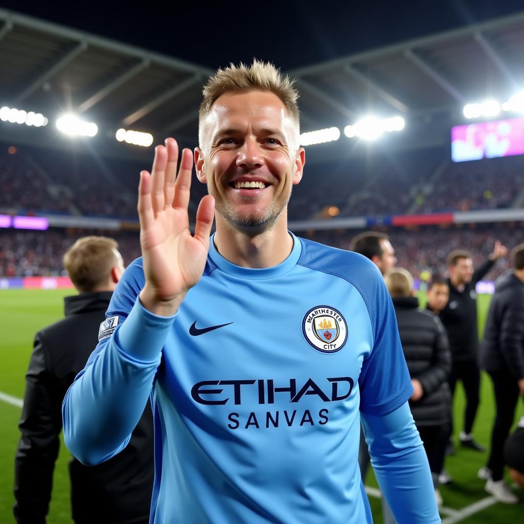 Haaland interacting with Manchester City fans after the Manchester derby