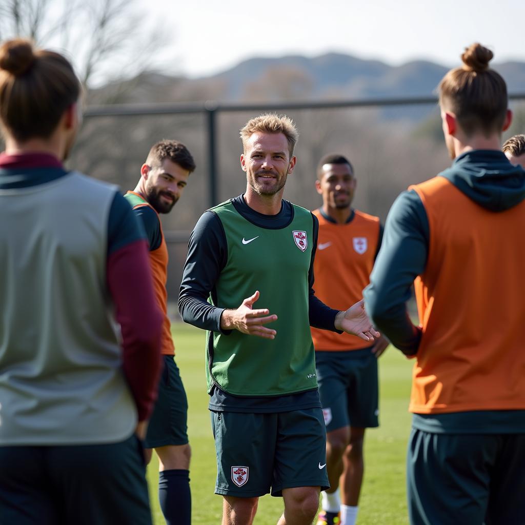 Haaland Interacting with Teammates During Training