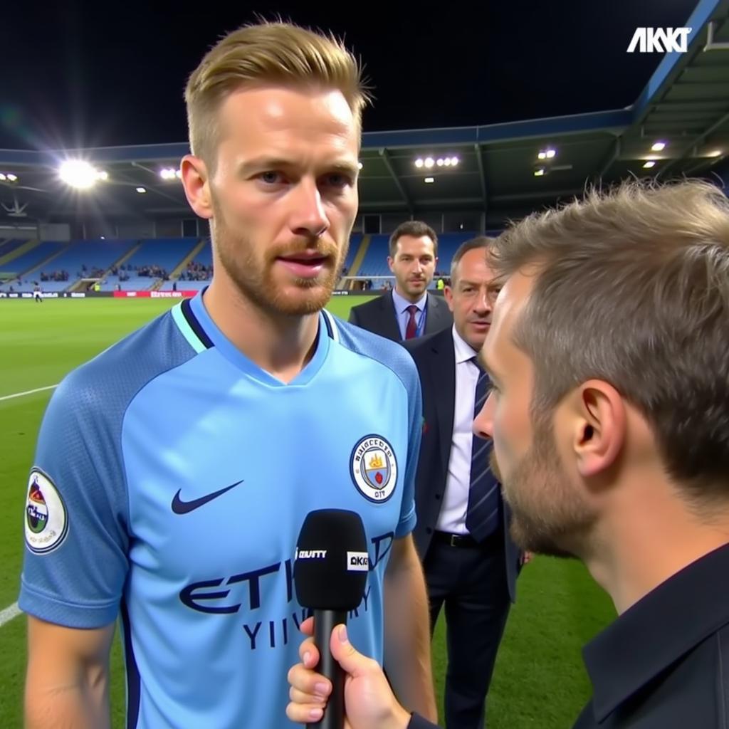 Erling Haaland gives an interview after a Man City Match