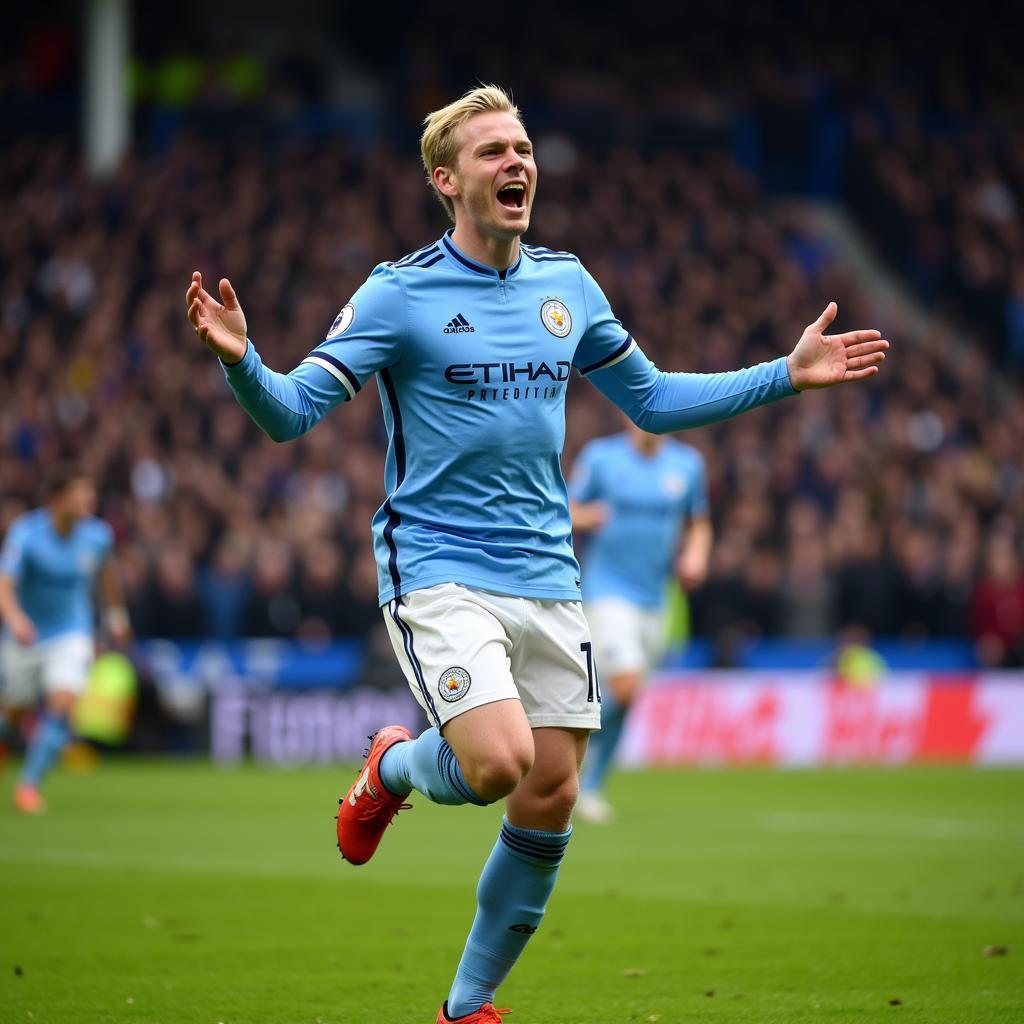 Haaland celebrating a goal against Leicester City