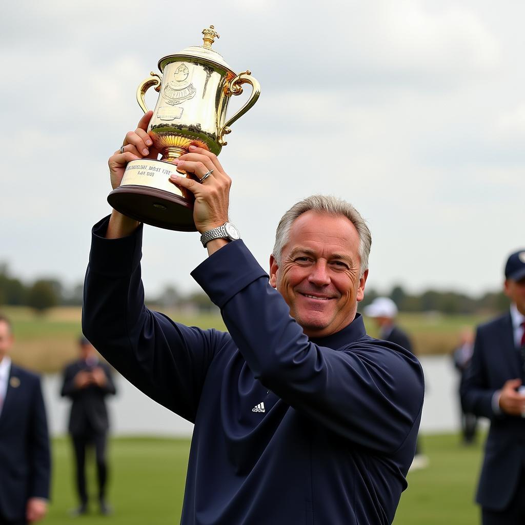 Haaland lifts a trophy, a testament to his success and dedication.