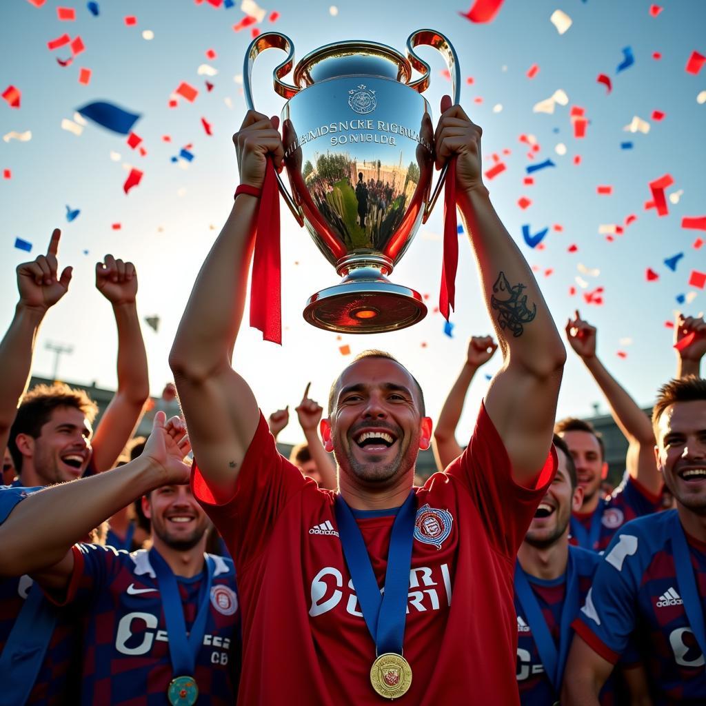 Haaland lifting the Champions League trophy