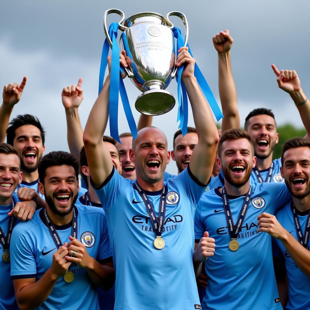 Erling Haaland lifting a trophy in 2024