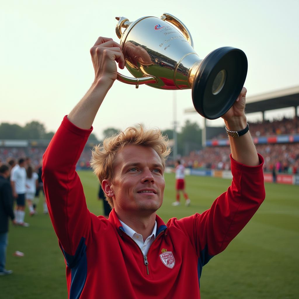 Erling Haaland lifting a trophy