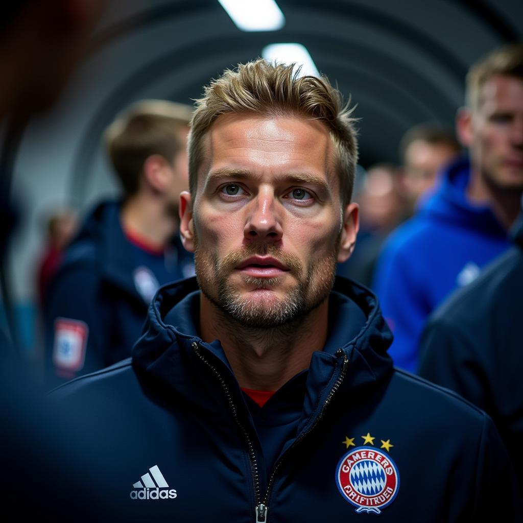 Haaland listening to the Champions League anthem in the tunnel