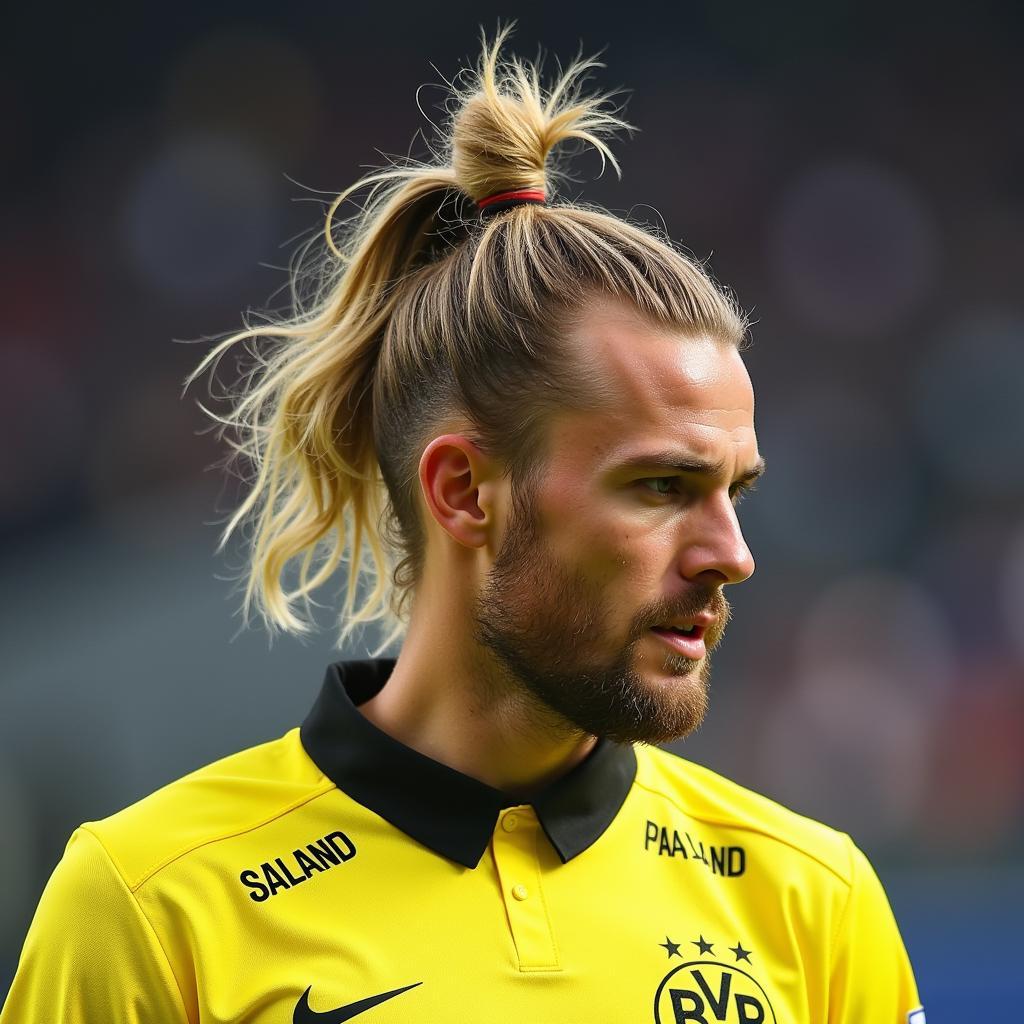 Erling Haaland with his Iconic Man Bun Hairstyle