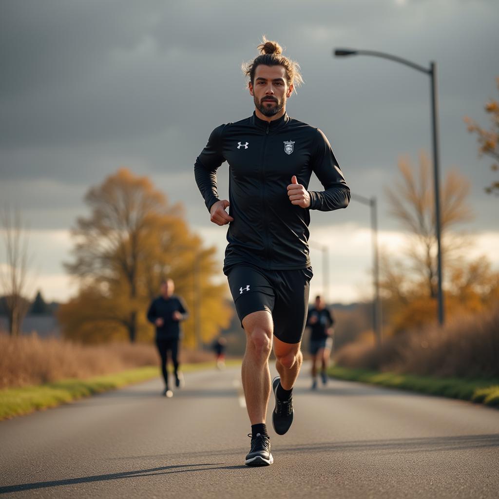 Erling Haaland sporting a man bun during a training session.