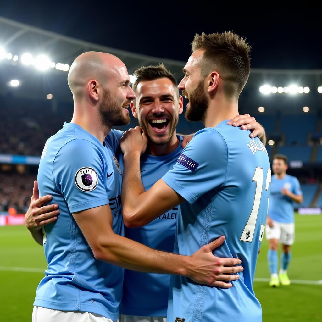 Haaland Celebrates with Man City Teammates