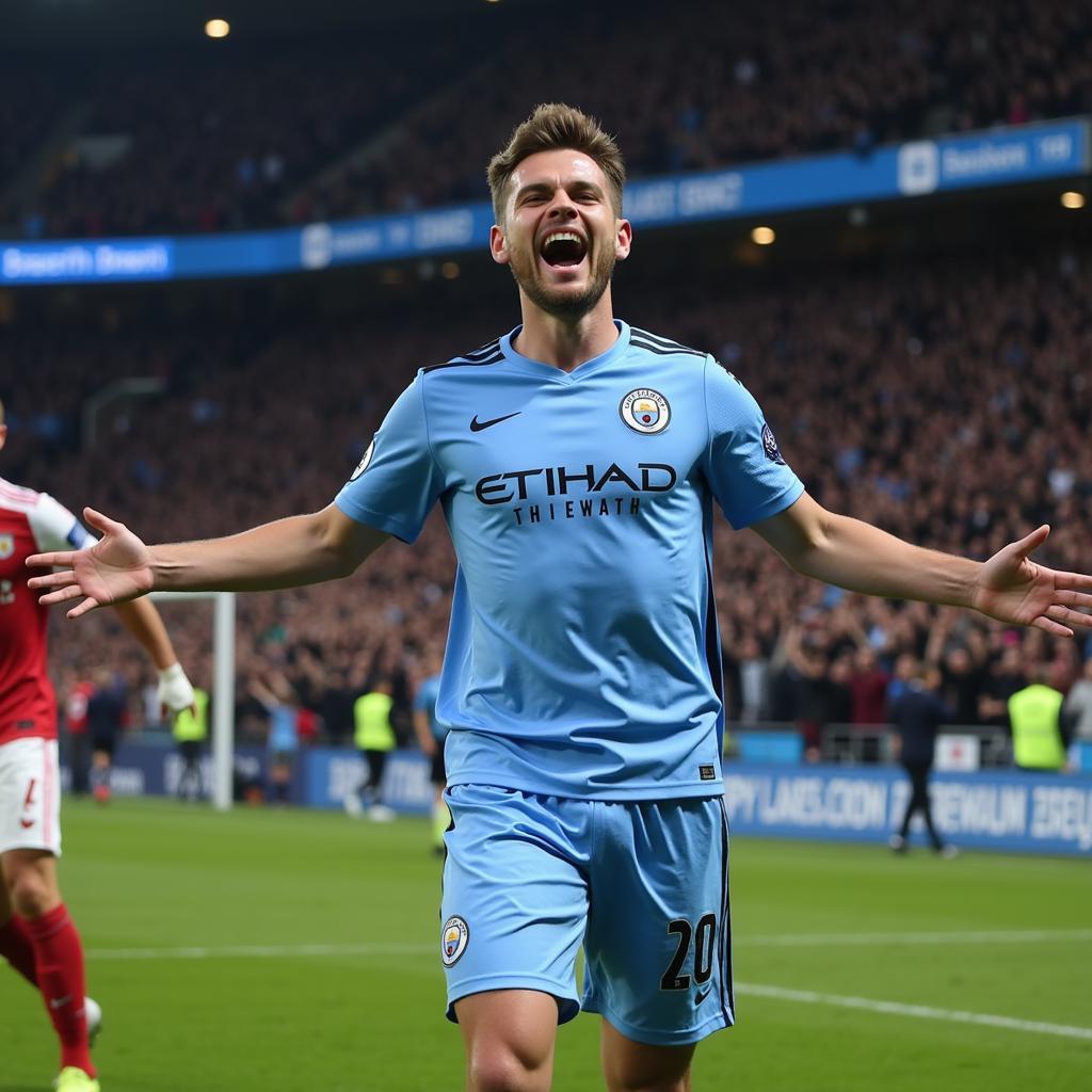 Haaland Celebrating a Goal at Etihad Stadium